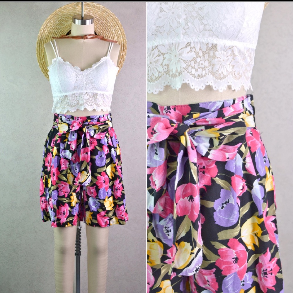 Guess Floral High Waist Shorts - Pink, Purple, Yellow